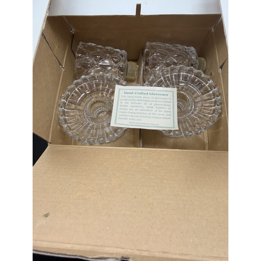 PartyLite Quilted Crystal Pair Votive Candle Holders Retired P9246 Taper Candle - Picture 6 of 10